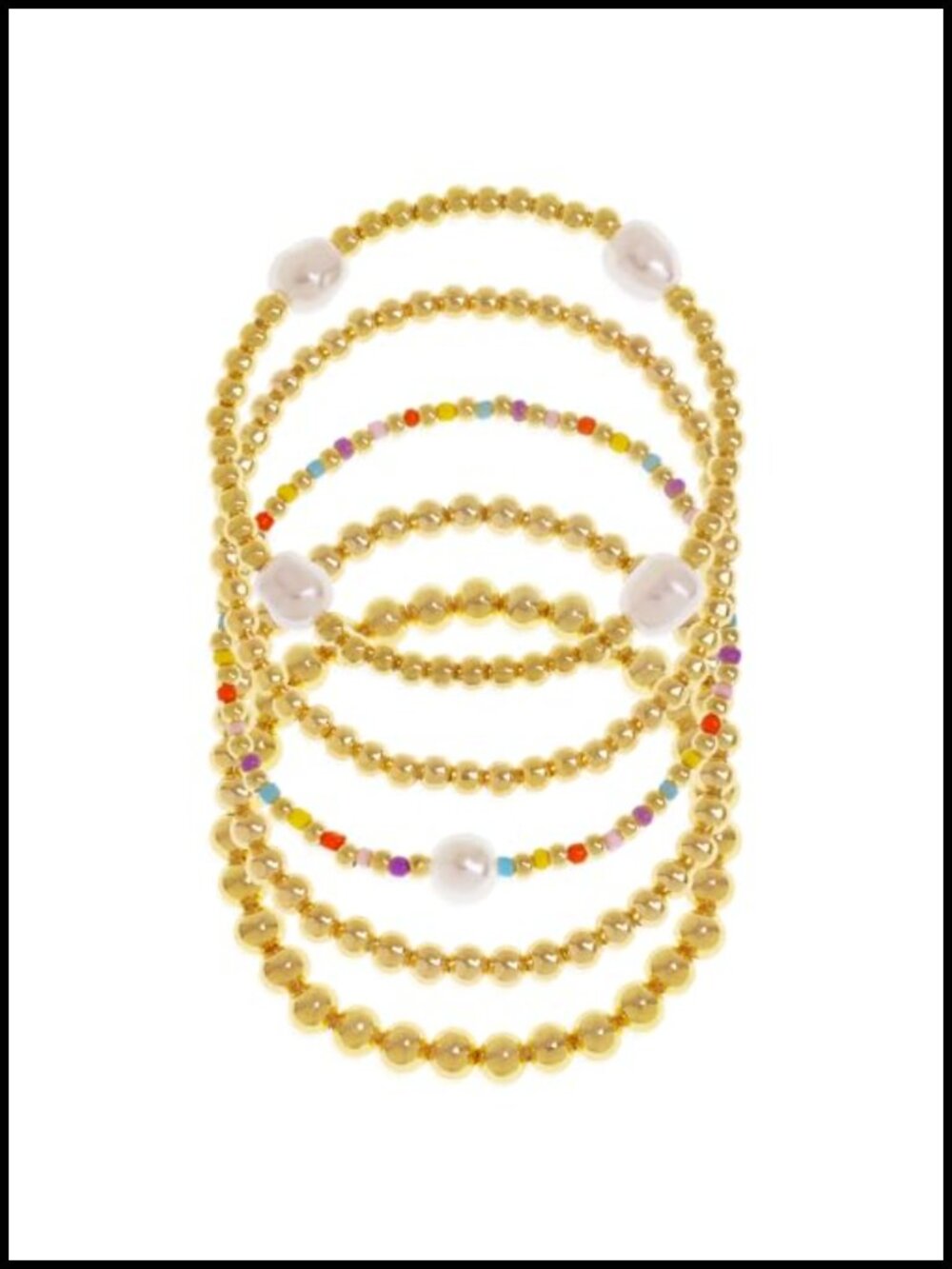 Gold Beaded Stack Bracelets Set for Women Boho Pearl Stretch Bracelets 6Pcs